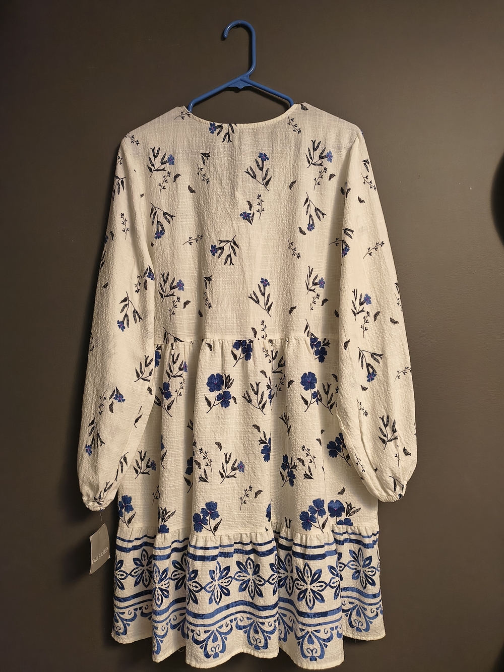 Falls Creek White Midi Dress with Blue Floral Print - Picture 2 of 4